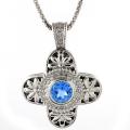 Sterling Silver 1/4ct TDW Diamond and Blue Topaz Cross Necklace (H-I, I2)