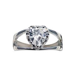 Sterling Silver Crown-set Cubic Zirconia Heart Ring