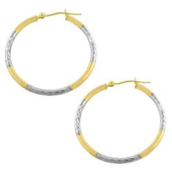 10k Two-tone Gold Diamond-cut and Polished Hoop Earrings