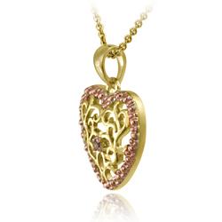 18k Gold over Silver Champagne Diamond Accent Filigree Heart Necklace