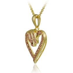 18k Gold over Sterling Silver Champagne Diamond Accent Heart Necklace