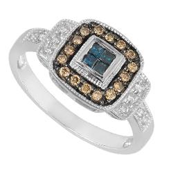 10k Gold 1/3ct TDW Blue, Champagne and White Diamond Ring (I-J,I2-I3)
