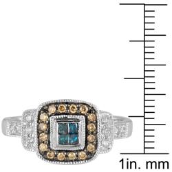 10k Gold 1/3ct TDW Blue, Champagne and White Diamond Ring (I-J,I2-I3)
