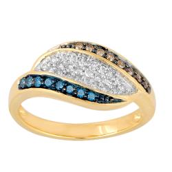 10k White Gold 1/3ct TDW Blue, Champagne, White Diamond Ring (I-J, I2-I3)