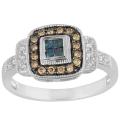 10k Gold 1/3ct TDW Blue, Champagne and White Diamond Ring (I-J,I2-I3)