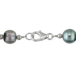 New York Pearls Sterling Silver Multicolored Agate and Pearl Necklace (7.5-8 mm)