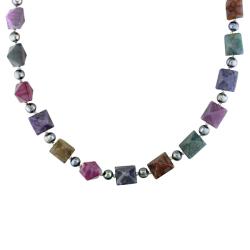 New York Pearls Sterling Silver Multicolored Agate and Pearl Necklace (7.5-8 mm)