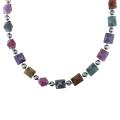 New York Pearls Sterling Silver Multicolored Agate and Pearl Necklace (7.5-8 mm)