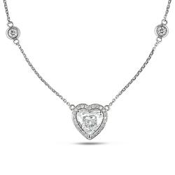 14k White Gold 2ct TDW Certified Diamond Heart Necklace (E-F, SI1-SI2)
