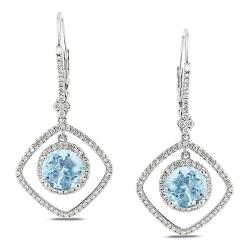 14k White Gold Blue Topaz and 3/4ct TDW Diamond Earrings (G-H, SI1-SI2)