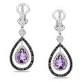 14k White Gold Amethyst and Black/ White Diamond Earrings (G-H, SI1-SI2)