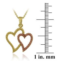 18k and Rose Gold over Silver Champagne Diamond Double Heart Necklace