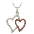 Rose Gold over Sterling Silver Champagne Diamond Double Heart Necklace