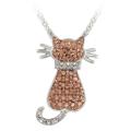 Rose Gold over Silver Champagne Diamond Accent Cat Necklace