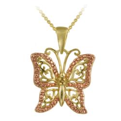18k and Rose Gold over Silver Champagne Diamond Butterfly Necklace
