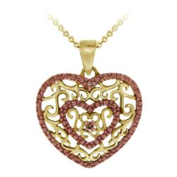 18k and Rose Gold over Silver Champagne Diamond Accent Heart Necklace