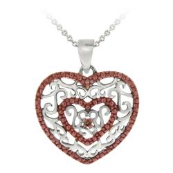 Rose Gold over Silver Champagne Diamond Accent Heart Necklace