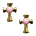 14k Yellow Gold over Sterling Silver Pink Heart Cross Stud Earrings