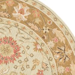 Micro Hand-hooked Chelsea Kashan Light Green Wool Rug (4' Round)