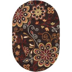 Hand-tufted Whimsy Chocolate Wool Rug (8' x 10' Oval)