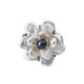Sterling Silver White Keshi and Black Freshwater Pearl Flower Ring (6-10 mm)