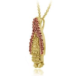 18k Two-tone Gold over Silver Champagne Diamond Penguin Necklace