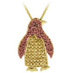 18k Two-tone Gold over Silver Champagne Diamond Penguin Necklace