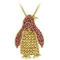 18k Two-tone Gold over Silver Champagne Diamond Penguin Necklace