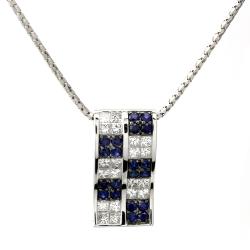 14k White Gold Blue Sapphire and 1ct TDW Diamond Necklace (H-I, I1)