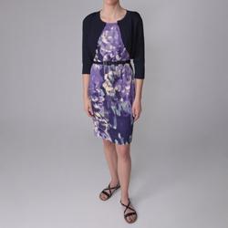 Sangria Women's Waterbrush Floral Print Dress Cropped Shrug Set