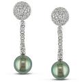 14k White Gold 1 1/4ct TDW Diamond and Tahitian Pearl Earrings (G-H, SI2) (9-10 mm)