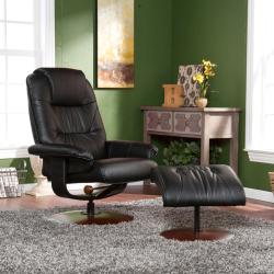 Gramercy Black Leather Recliner and Ottoman