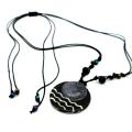 Cotton and Fused Glass Black/ White Wavy Disk Necklace (Chile)