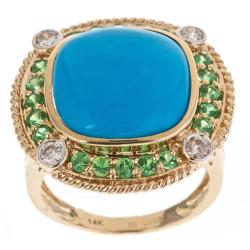 Dyach 14k Gold Turquoise, Tsavorite and 1/4ct TDW Diamond Ring (G-H, I1-I2)