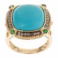 14k Gold Turquoise, Tsavorite and 1/5ct TDW Brown Diamond Ring (I1-I2)