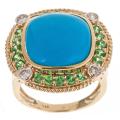 14k Gold Turquoise, Tsavorite and 1/4ct TDW Diamond Ring (G-H, I1-I2)