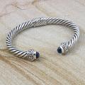 Sterling Silver Hinged Flat Rope Blue Topaz Cuff Bracelet (Indonesia)