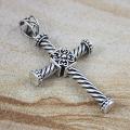 Sterling Silver Twisted Rope Flower Cross Pendant (Indonesia)