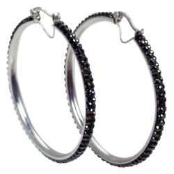 Sterling Silver Hematite Crystal Hoop Earrings