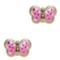 14k Yellow Gold Over Sterling Silver Pink Enamel Butterfly Stud Earrings