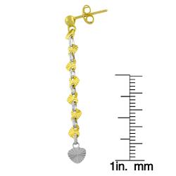 14k Two-tone Gold Diamond-cut Heart Dangle Earrings 