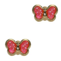14k Yellow Gold Over Sterling Silver Pink Enamel Butterfly Stud Earrings