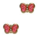14k Yellow Gold Over Sterling Silver Pink Enamel Butterfly Stud Earrings