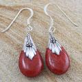 Sterling Silver Coral Bali Teardrop Dangle Earrings (Indonesia)