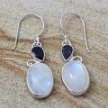 Silver Rainbow Moonstone and Iolite Bali Dangle Earrings (Indonesia)