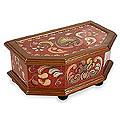 Wood 'Red Colonial Heart' Painted Glass Box (Peru)
