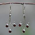 Sterling Silver 'Pomegranate Trio' Garnet Drop Earrings (Indonesia)