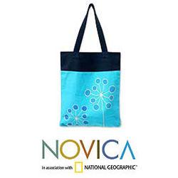 Cotton 'Blue Bouquet' Medium Tote Handbag (Thailand)