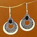 Sterling Silver 'Royal Medallion' Onyx Dangle Earrings (Indonesia)