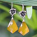 Silver 'Roses' Chalcedony Flower Earrings (Thailand)